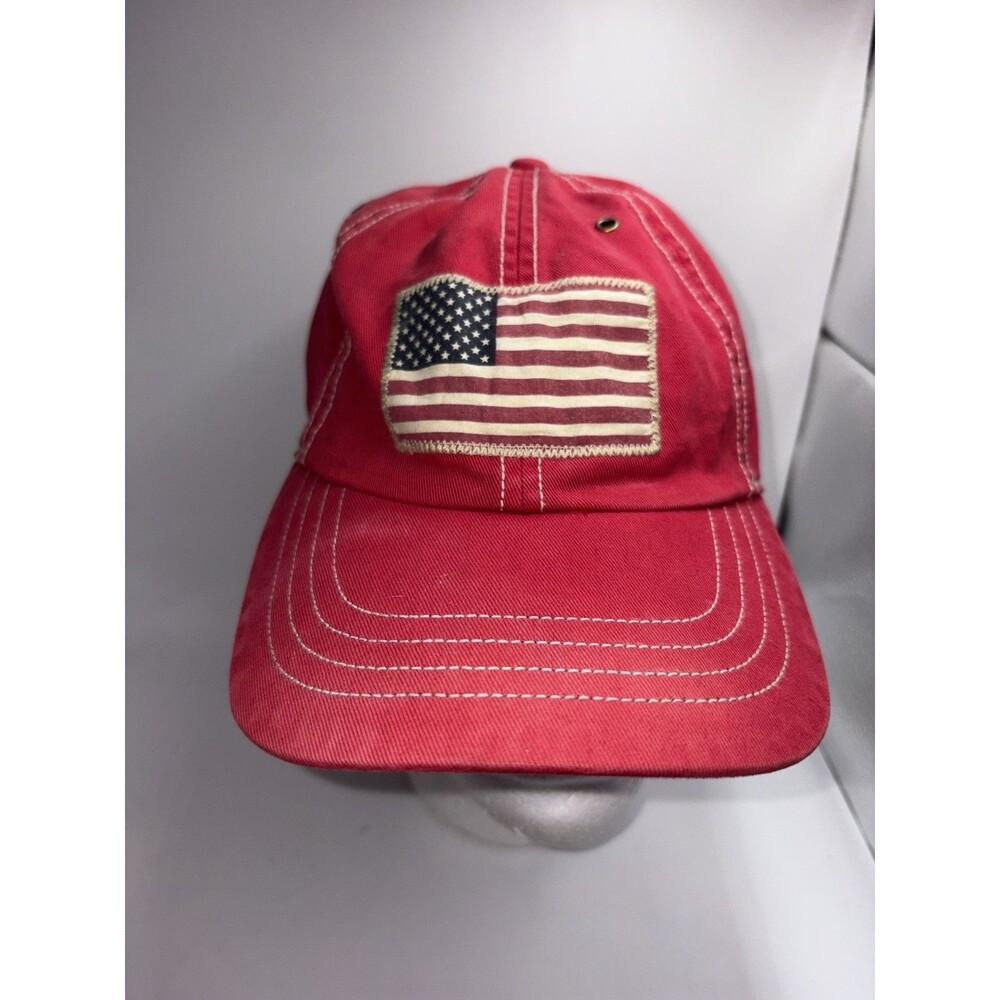 Vintage Polo Ralph Lauren Red US Flag Baseball Cap One Size Strap Back Y2K